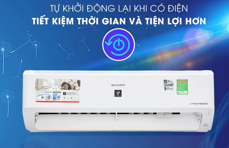 Máy lạnh Sharp Inverter 1.5 HP AH-XP13YMW có khả năng tự khởi động lại khi có điện, đảm bảo hiệu quả làm mát ổn định