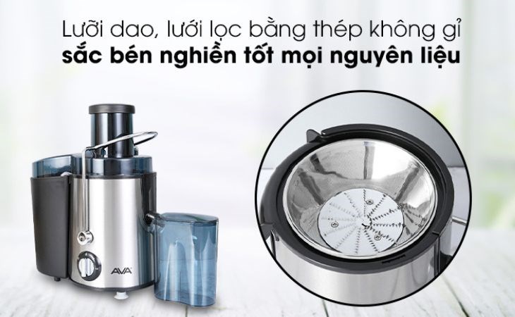 Máy ép trái cây AVA AJ02 với lưỡi dao sắc, giảm thiểu tình trạng kẹt bã thực phẩm cứng
