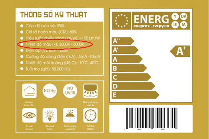 Kiểm tra nhiệt độ màu bóng đèn LED trên vỏ hộp