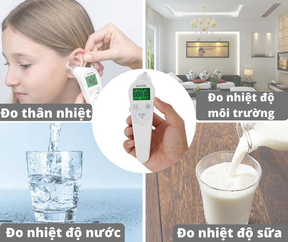 Nhiệt kế có thể đo được thân nhiệt, nhiệt độ môi trường, nhiệt độ nước, nhiệt độ sữa