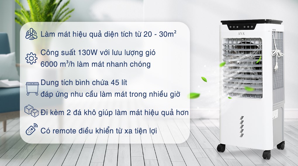 Quạt điều hòa AVA RPD-80 130W có 2 hộp đá khô đi kèm
