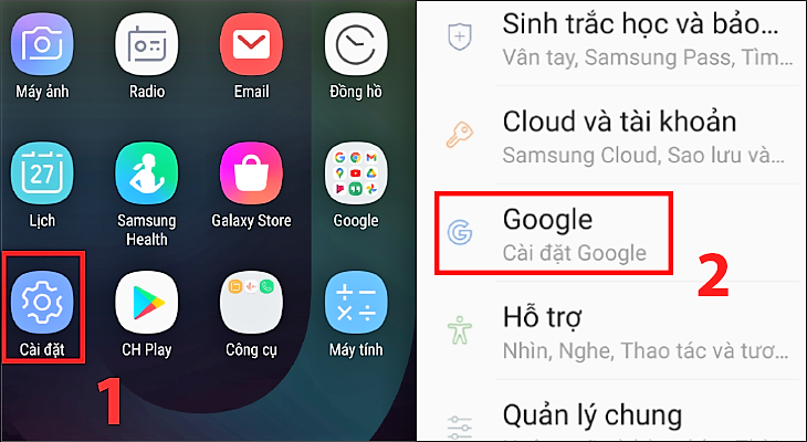 Mở Cài đặt > Chọn mục Google