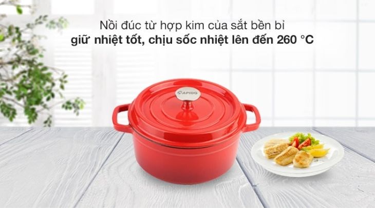 Nồi được đúc từ hợp kim của sắt có độ bền cao, khả năng bắt nhiệt và giữ nhiệt tốt