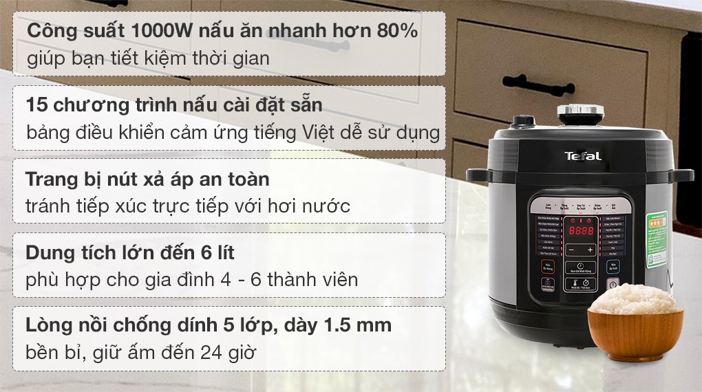 Nồi áp suất điện Tefal CY601868 6 lít