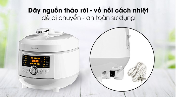 Nồi áp suất Gree CYFWK-50X62S 5 lít có vỏ nồi cách nhiệt tránh để người dùng bị bỏng, đảm bảo an toàn