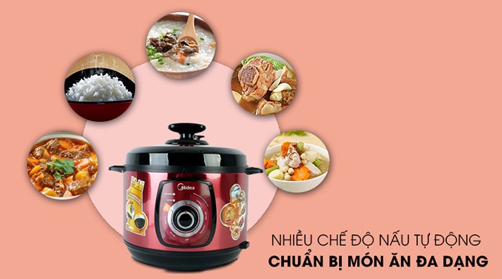 Nồi áp suất đa năng Midea MY-CH501A 5 lít có nhiều chế độ nấu tự động giúp chuẩn bị bữa ăn đa dạng
