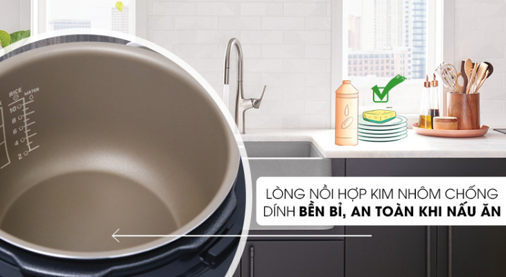 Nồi áp suất điện Philips HD2136/66 5 lít sở hữu lòng nồi hợp kim nhôm chống dính