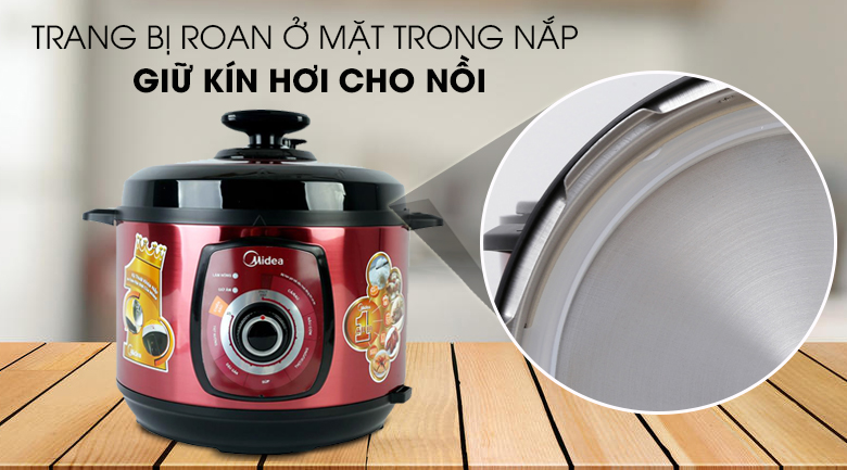 Nồi áp suất điện Midea MY-CH501A 5 lít trang bị roan ở mặt trong nắp, giúp giữ kín hơi trong nồi