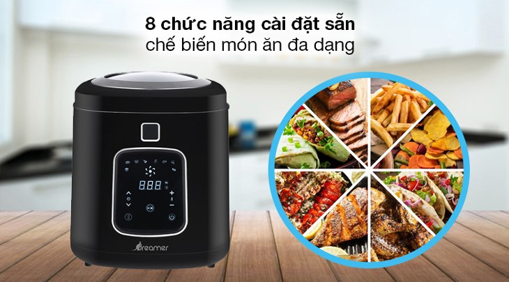 Bạn có thể tùy chọn 8 chức năng nấu cài đặt sẵn trên nồi chiên không dầu Dreamer DF-S40B 3.5 lít linh hoạt theo nhu cầu nấu nướng