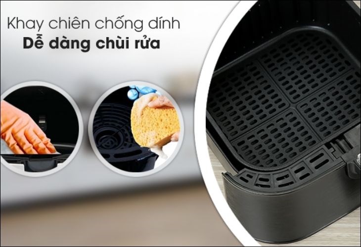 Nồi chiên không dầu Hommy TXG-S5T14 5 lít với ưu điểm khay chiên chống dính, dễ dàng chùi rửa