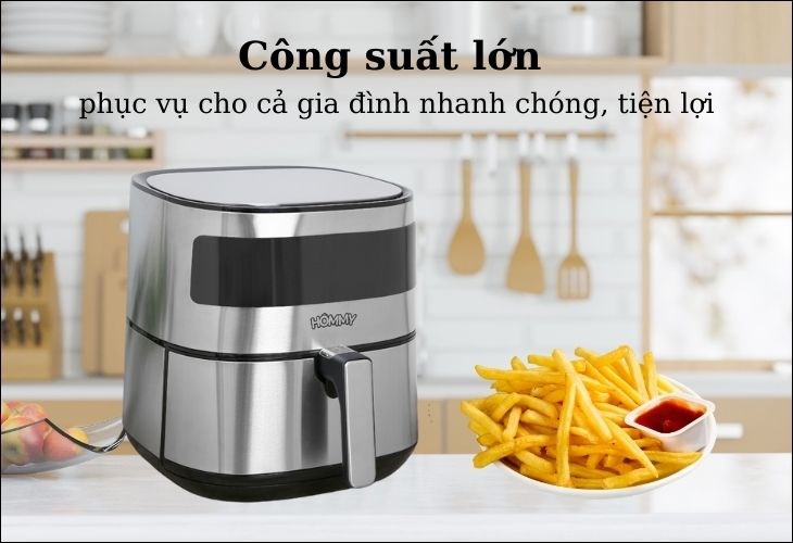 Nồi chiên không dầu Hommy BF525 5.5 lít được trang bị mức công suất mạnh mẽ giúp nấu ăn nhanh chóng và tiện lợi
