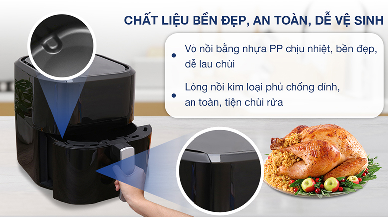 Nồi chiên không dầu Mobell YJ-711AD 8.8 lít có chất liệu bền đẹp, an toàn, dễ vệ sinh