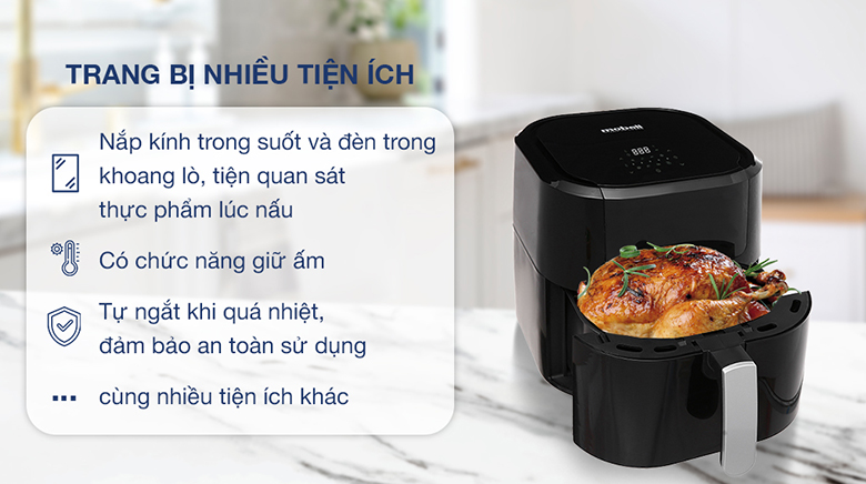 Nồi chiên không dầu Mobell YJ-711AD 8.8 lít trang bị nhiều tiện ích giúp việc nấu nướng dễ dàng hơn