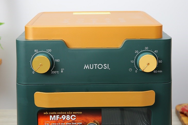 Lò chiên không dầu Mutosi MF-98C 12 lít cho khả năng điều chỉnh nhiệt độ từ 80 - 200 độ C và hẹn giờ đến 60 phút rất tiện lợi