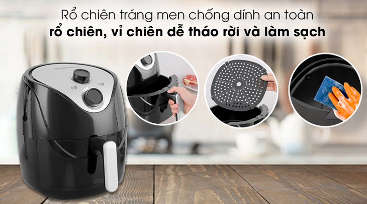 Bạn có thể tháo rời các bộ phận của nồi chiên không dầu Rapido RAF5.0M 5 lít để vệ sinh sạch sẽ