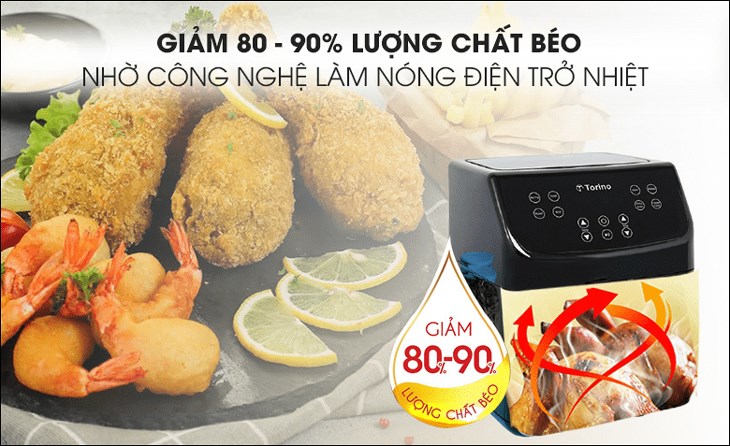 Nồi chiên không dầu Torino TF-JW55A 5.5 lít được trang bị công nghệ làm nóng điện trở giúp chế biến thức ăn nhanh chóng