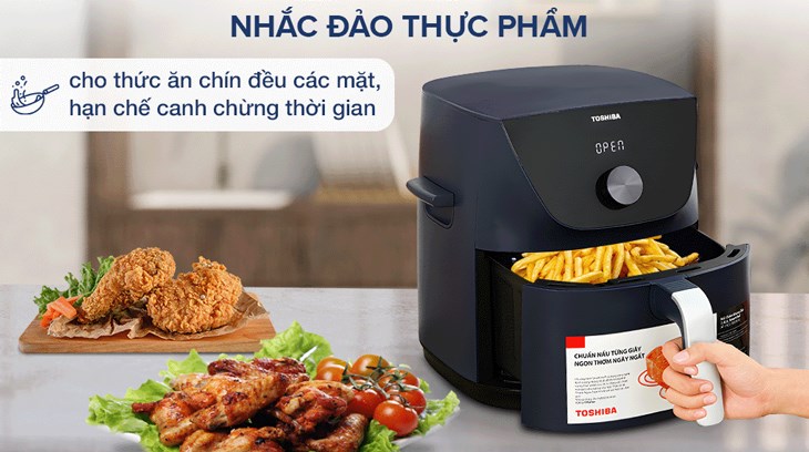 Tính năng nhắc đảo thực phẩm trong quá trình chiên nướng trên nồi chiên không dầu Toshiba giúp người dùng thuận tiện theo dõi