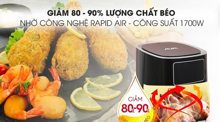 Nồi chiên không dầu Ava AF40155D 5 lít với công nghệ Rapid Air giúp giảm đến 80% lượng chất béo
