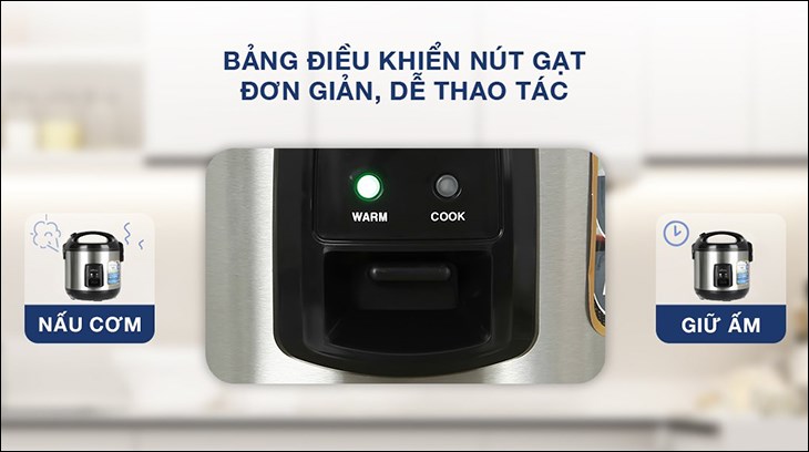 Người dùng dễ dàng thao tác điều chỉnh nồi cơm bằng nút gạt tiện lợi