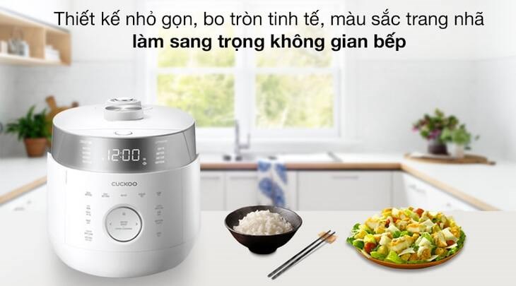 Nồi cơm áp suất cao tần Cuckoo 1.08 lít CRP-LHTR0609F/WHSIVNCV sở hữu đường nét bo tròn tinh tế, làm tăng điểm nhấn không gian bếp