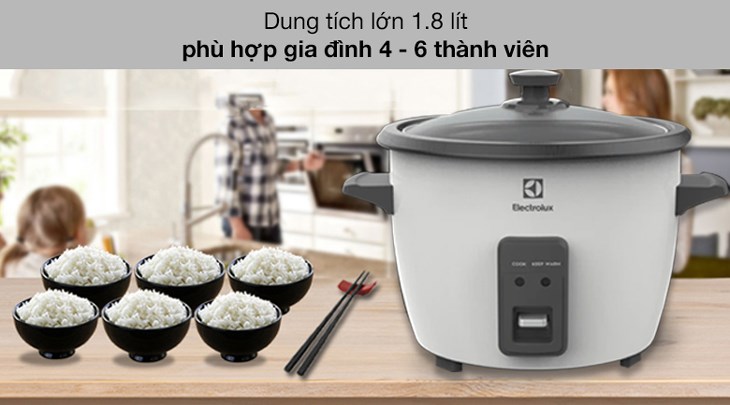 Nồi cơm nắp rời Electrolux 1.8 lít E2RC1-320W có dung tích 1.8 lít, phù hợp sử dụng cho gia đình có từ 4 - 6 thành viên