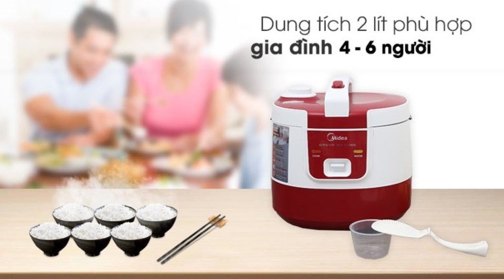 Nồi cơm điện Midea 2 lít MR-SM2061 có dung tích lớn phục vụ tốt cho nhu cầu của gia đình 4 - 6 người