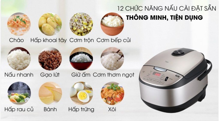 Nồi cơm điện tử Midea 1.8 lít MB-FS5021 với 12 chức năng nấu tự động vô cùng tiện lợi