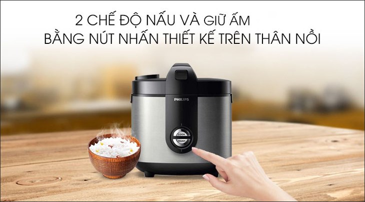Nồi cơm điện Philips có 2 chế độ nấu và giữ ấm, giữ cho cơm nóng ngon lâu, sẵn sàng mọi lúc bạn cần