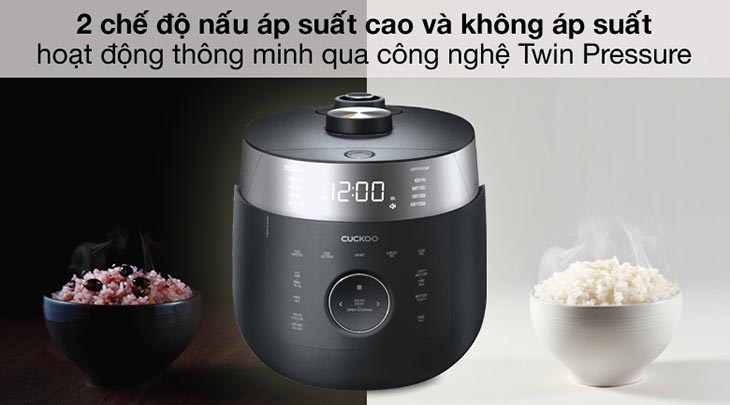 Nồi cơm áp suất cao tần Cuckoo 1.8 lít CRP-LHTR1009F/BKSIVNCV hoạt động thông minh với công nghệ áp suất kép Twin Pressure cho cơm chín đều tiết kiệm thời gian và năng lượng