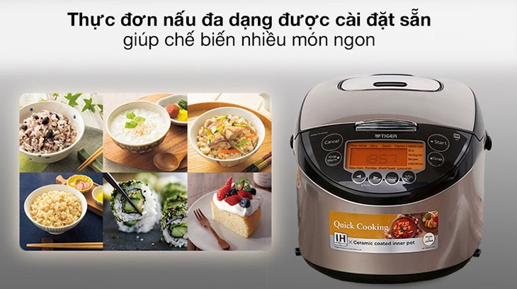 Nồi cơm điện cao tần Tiger 1.8 lít JKT-D18V được trang bị lên đến 13 chương trình nấu cài đặt sẵn, hỗ trợ chị em nội trợ nấu nướng đơn giản