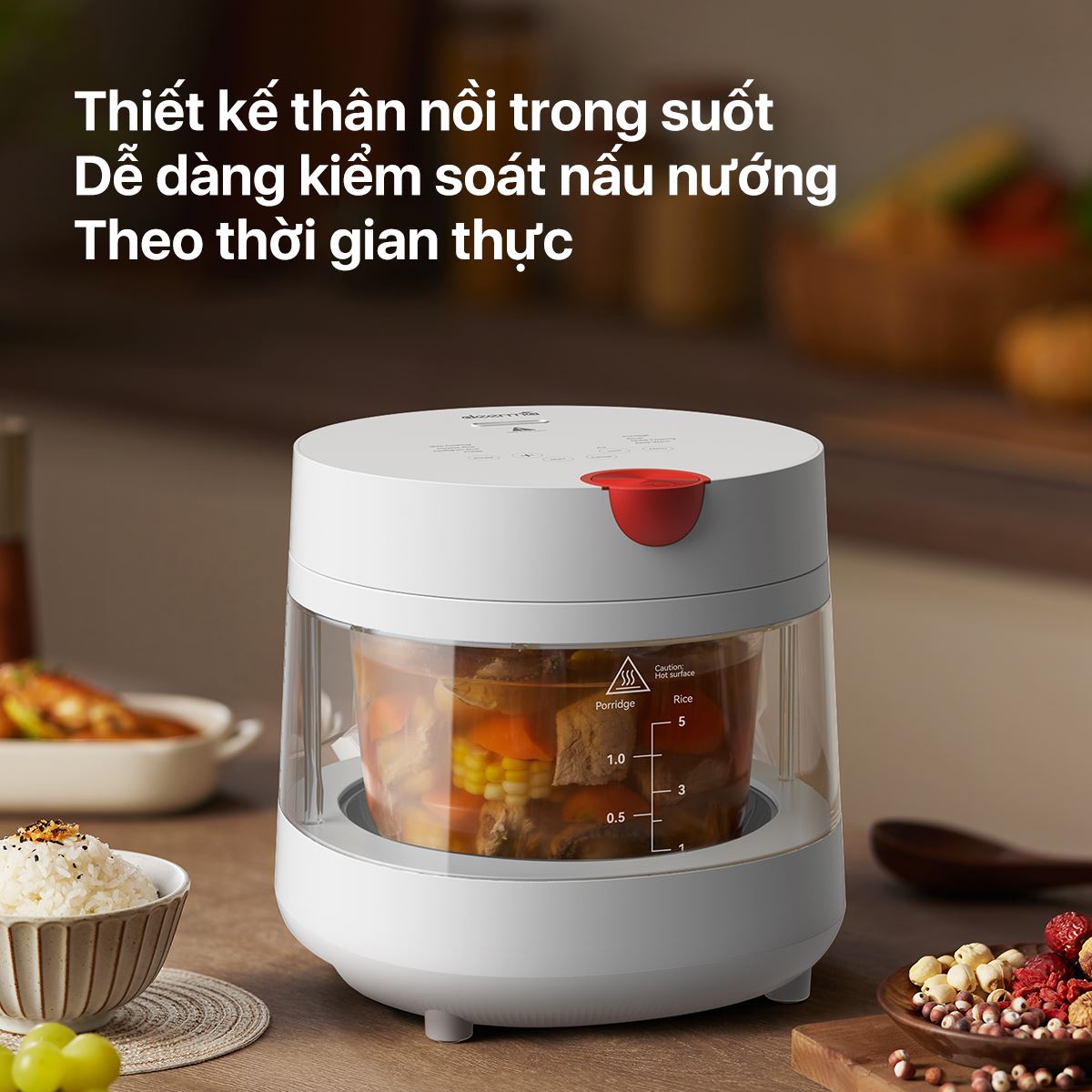 Nồi cơm điện tử Deerma 3 lít DEM-FB15W có kiểu dáng hiện đại, dễ quan sát bên trong