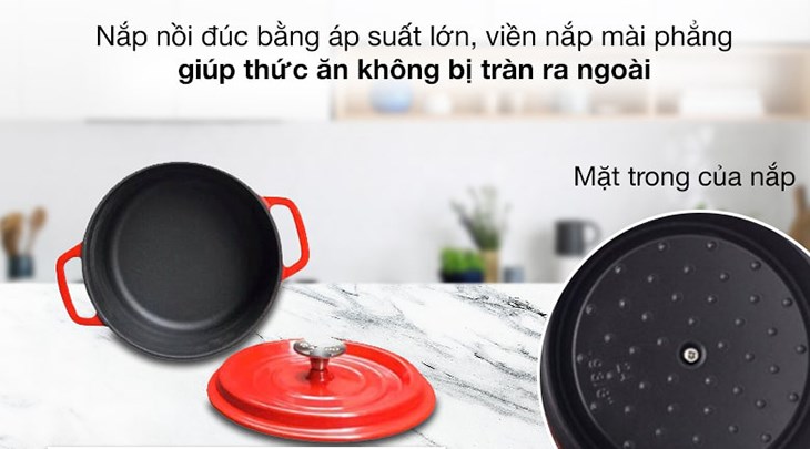 Nắp nồi gang đúc Rapido được đúc bằng áp suất cao, đảm bảo chất lượng tốt