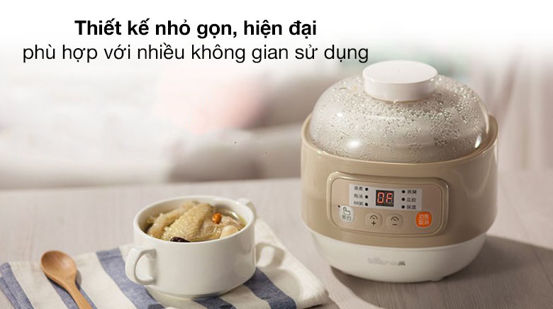 Nồi nấu chậm Bear 0.8 lít DDZ-A08D1 có thiết kế nhỏ gọn, giản đơn và màu sắc dễ thương mang lại sự sang trọng cho căn bếp