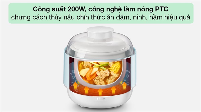 Nồi nấu chậm Bear 0.8 lít DDZ-A08G2 với công nghệ chưng cách thủy giúp lưu giữ hàm lượng chất dinh dưỡng nguyên vẹn