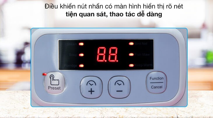 Nồi nấu chậm Bear 0.8 lít DDZ-A08G2 sử dụng bảng điều khiển nút nhấn có màn hình hiển thị dễ thao tác