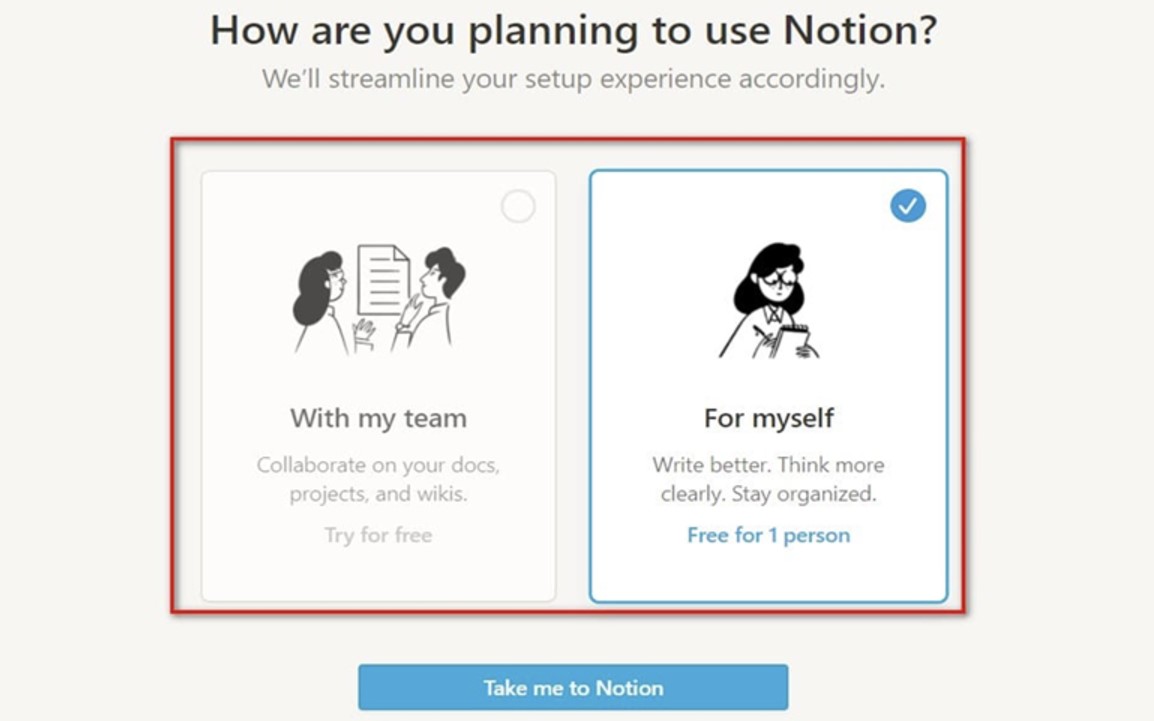 Thiết lập loại tài khoản sử dụng để Notion hiểu rõ hơn mục đích của bạn