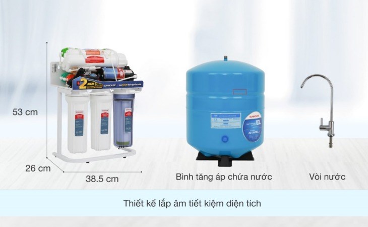 Máy lọc nước RO không vỏ Sunhouse SHA88117KV 10 lõi có thiết kế lắp âm giúp tiết kiệm diện tích