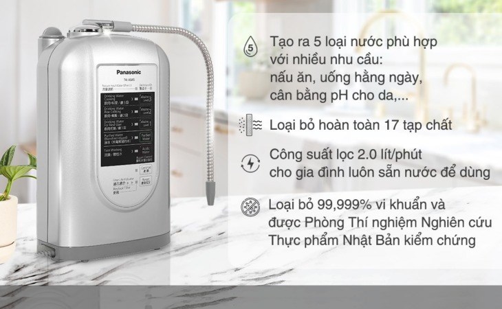 Máy lọc nước ion kiềm Panasonic TK-AS45 3 tấm điện cực có công nghệ lọc điện phân tạo ra 5 loại nước phù hợp cho nhu cầu sinh hoạt