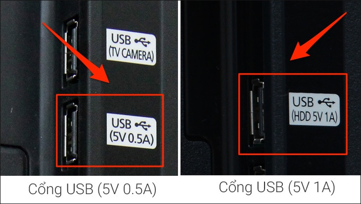 Cổng USB (5V - 0.5A) và cổng USB (5V – 1.0A)