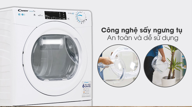 Máy sấy ngưng tụ Candy 10 Kg CSO C10TE-S có thiết kế tiện lợi, không cần lắp đặt ống thoát khí