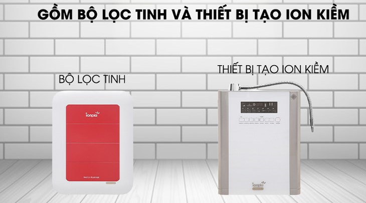 Máy lọc nước ion kiềm IONPIA 5250 5 lõi 5 tấm điện cực sở hữu cụm lọc tinh sơ cấp và thiết bị tạo nước ion kiềm hydrogen tạo thành nước ion kiềm tốt cho sức khỏe