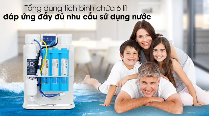 Máy lọc nước không vỏ RO Karofi KAQ-U95 10 lõi có công suất lớn lọc đến 20 lít/giờ, dung tích bình chứa nước 6 lít đủ dùng cho gia đình