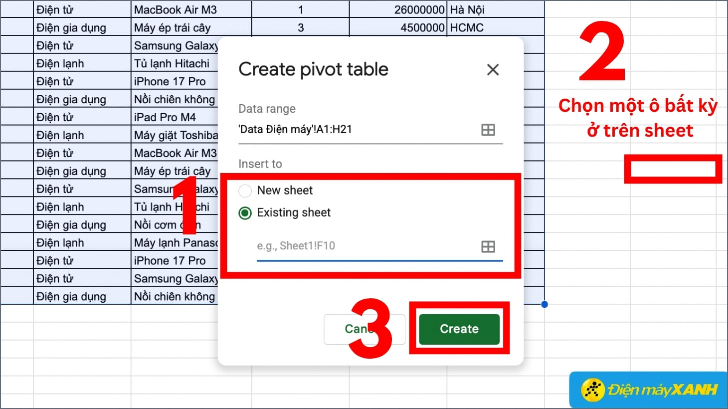 Cách tạo Pivot Table trên Google Sheet