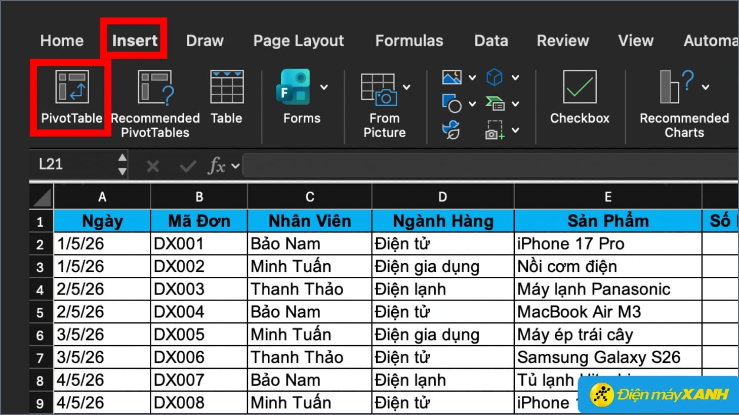 Cách dùng Pivot Table trên Excel