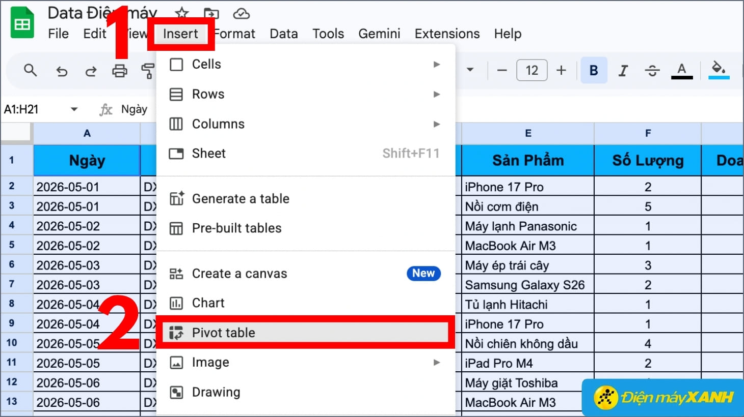 Cách tạo Pivot Table cơ bản