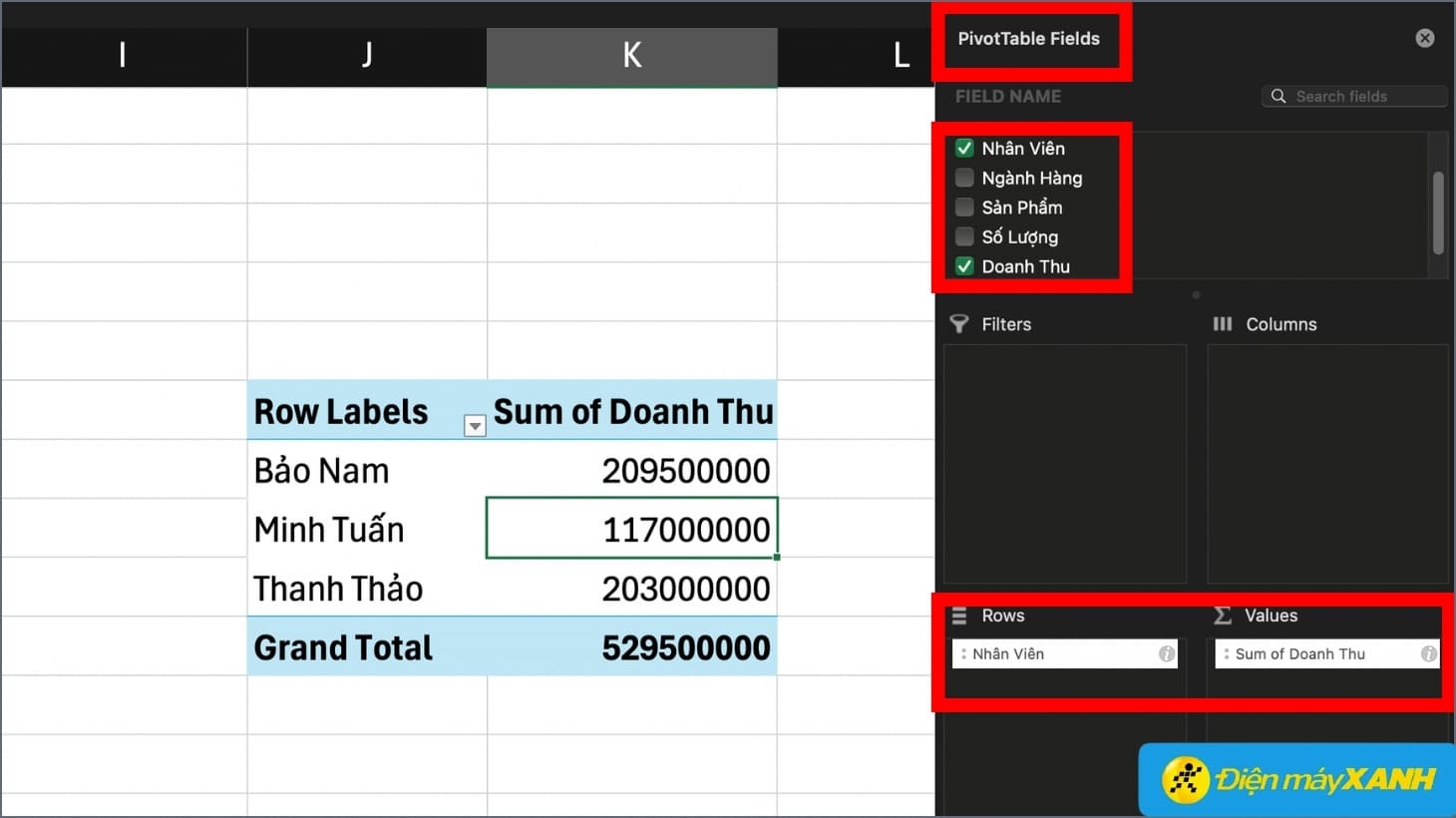 Cách sử dụng Pivot Table trên Excel