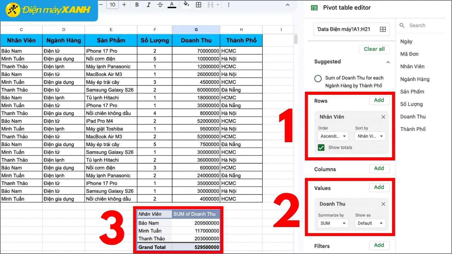 Cách tạo Pivot Table trên Google Sheet