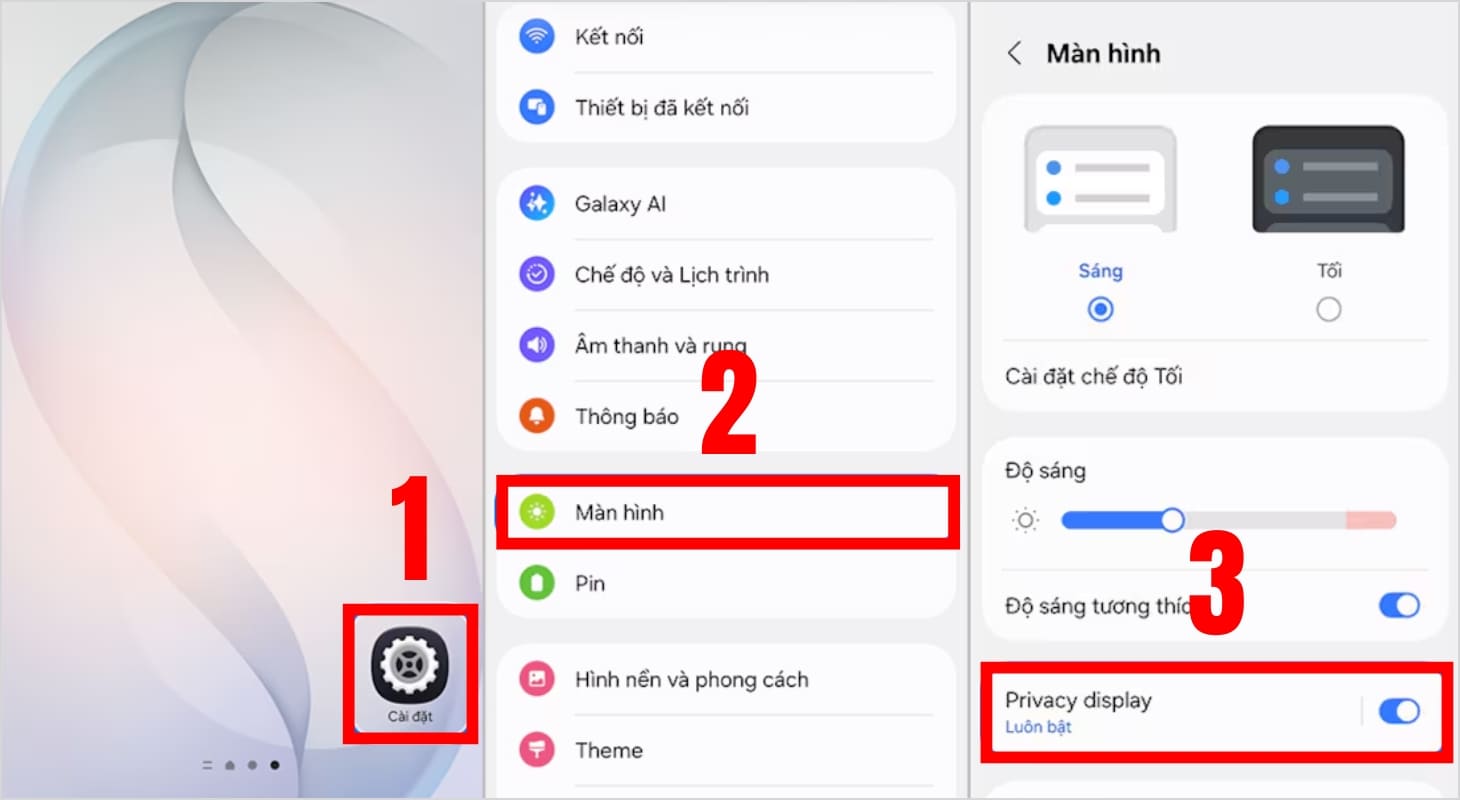 Cách bật Privacy Display trong phần Cài đặt