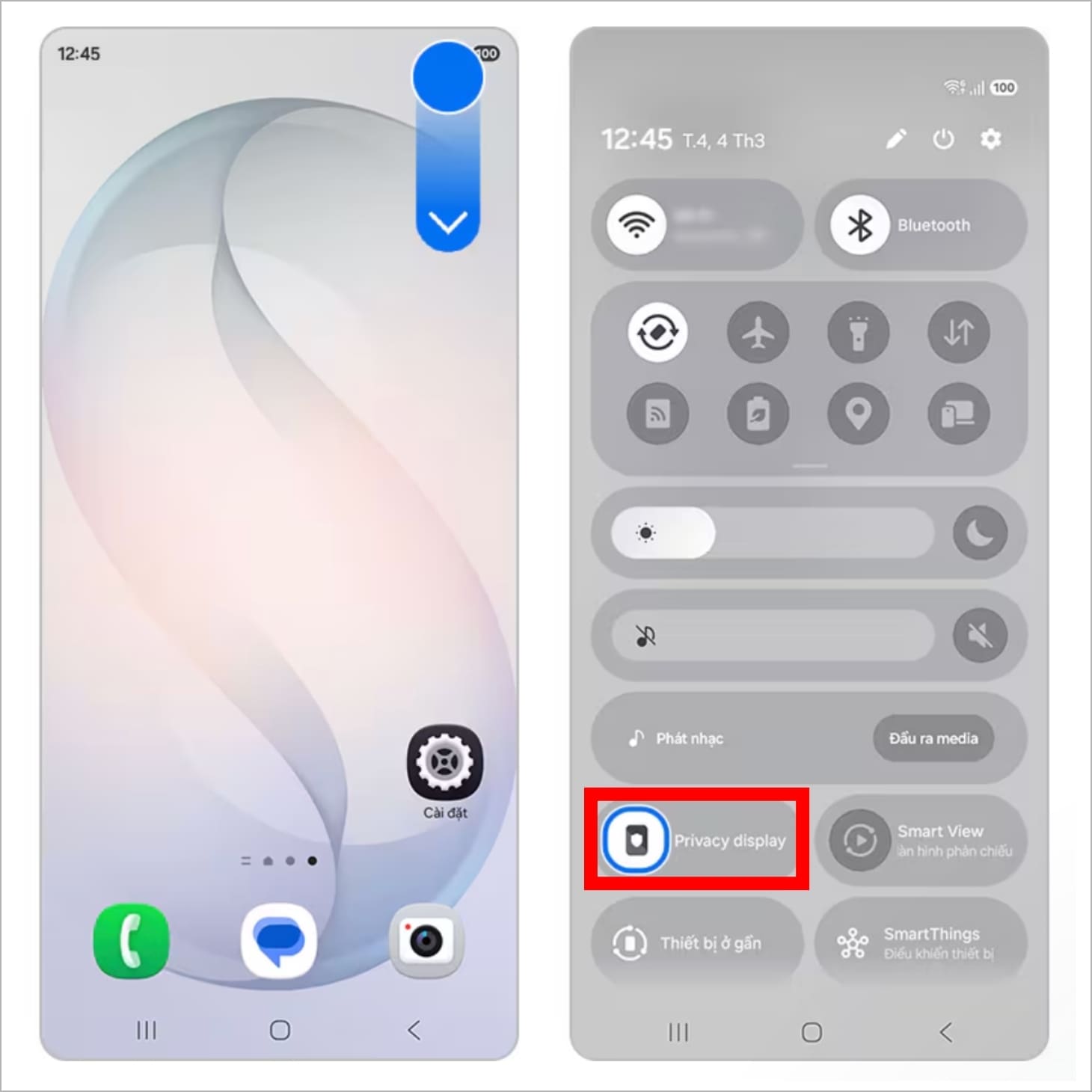 Cách bật nhanh Privacy Display qua Bảng điều khiển nhanh