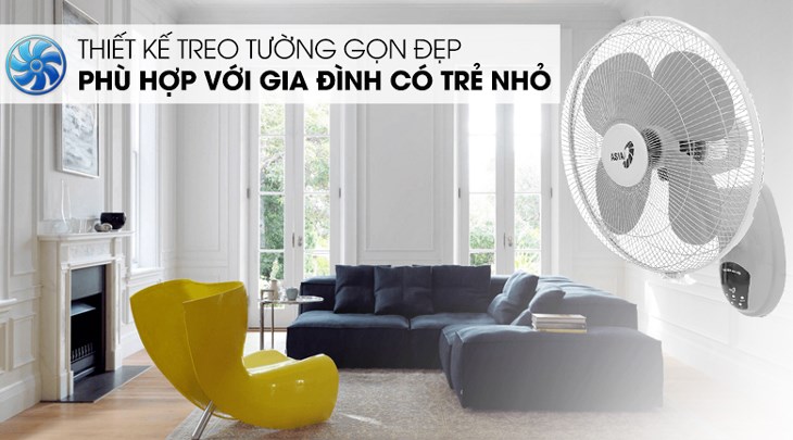 Quạt treo Asia L16022-XV0 có thiết kế treo tường tiết kiệm không gian, màu xám hiện đại, dùng đẹp cho phòng ở gia đình